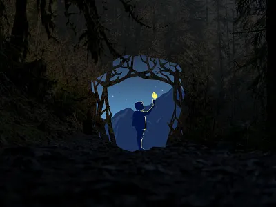 Adventure In The Forest Logo adventure affinity designer backpacker branding brave camping design explorer forest logo mountain nature night outdoor torch travel tree vector wild wildlife