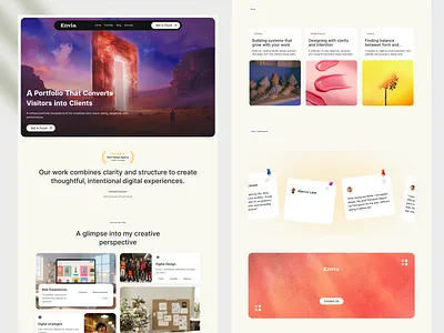 Envia — A Modern Portfolio Template for Creative agency ai design ai design agency design dtmotion framerstudio landing page nocode nocodeagency pieartstudio ui webflow