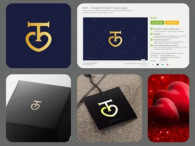 Elegant Initial T Love Logo elegant fashion gold heart initial t letter love luxury minimalist simple