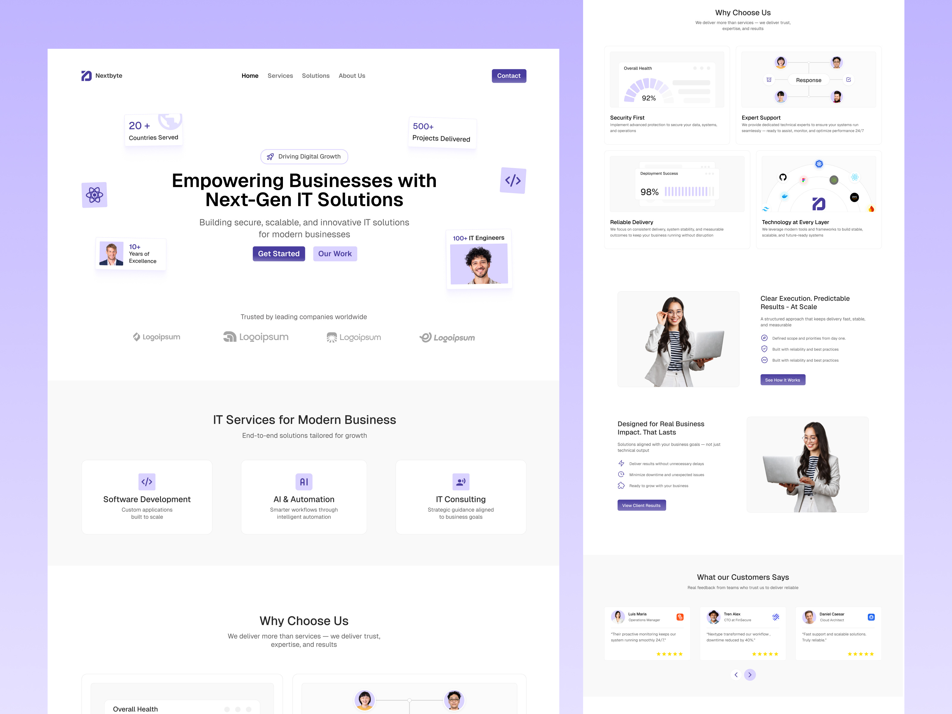 Nextbyte — IT Solutions Landing Page Design card ui clean landing page clean ui graphic design hero section it solutions landing page modern ui purple saas ui ui design ux design web design white landing page