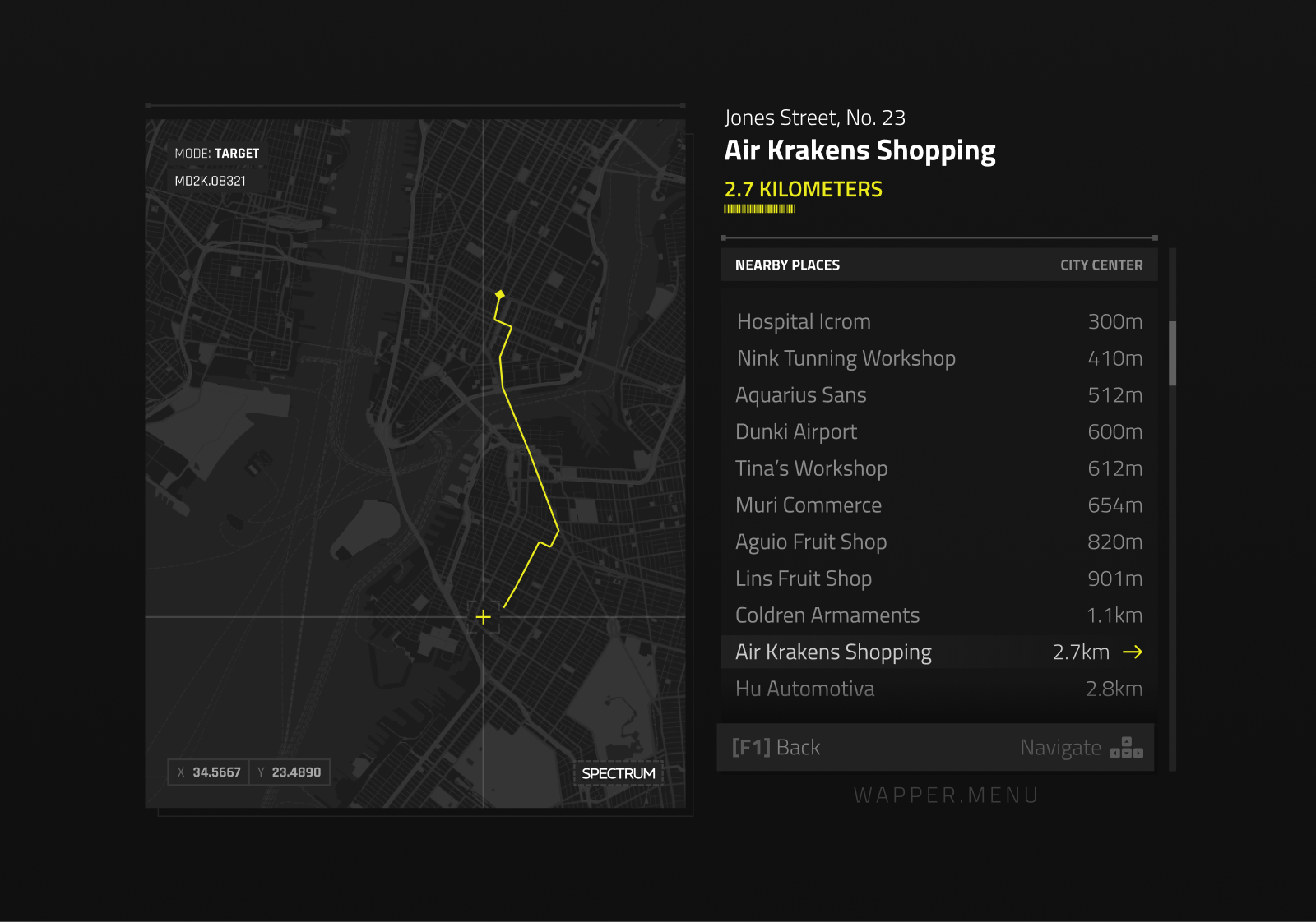Scifi - minimalist navigation map - popover cinematic ui component cyberpunk dark element fictional futuristic game ui gui interface list map minimal popover route sci fi scifi tech ui user interface ux