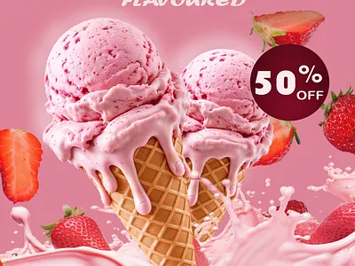 STAWBERRY ICE CREAME POSTER 3d branding creative poster design graphic design ice creame poster illustration logo motion graphics poster ux vector