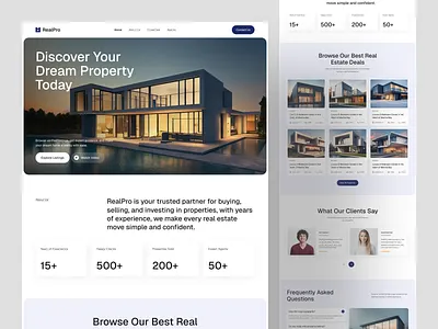 Real Estate Landing Page - RealPro architecture building design home home ui homepage house image based design landing page minimal design property real estate real estate web simple ui ui design uiux web design web ui website
