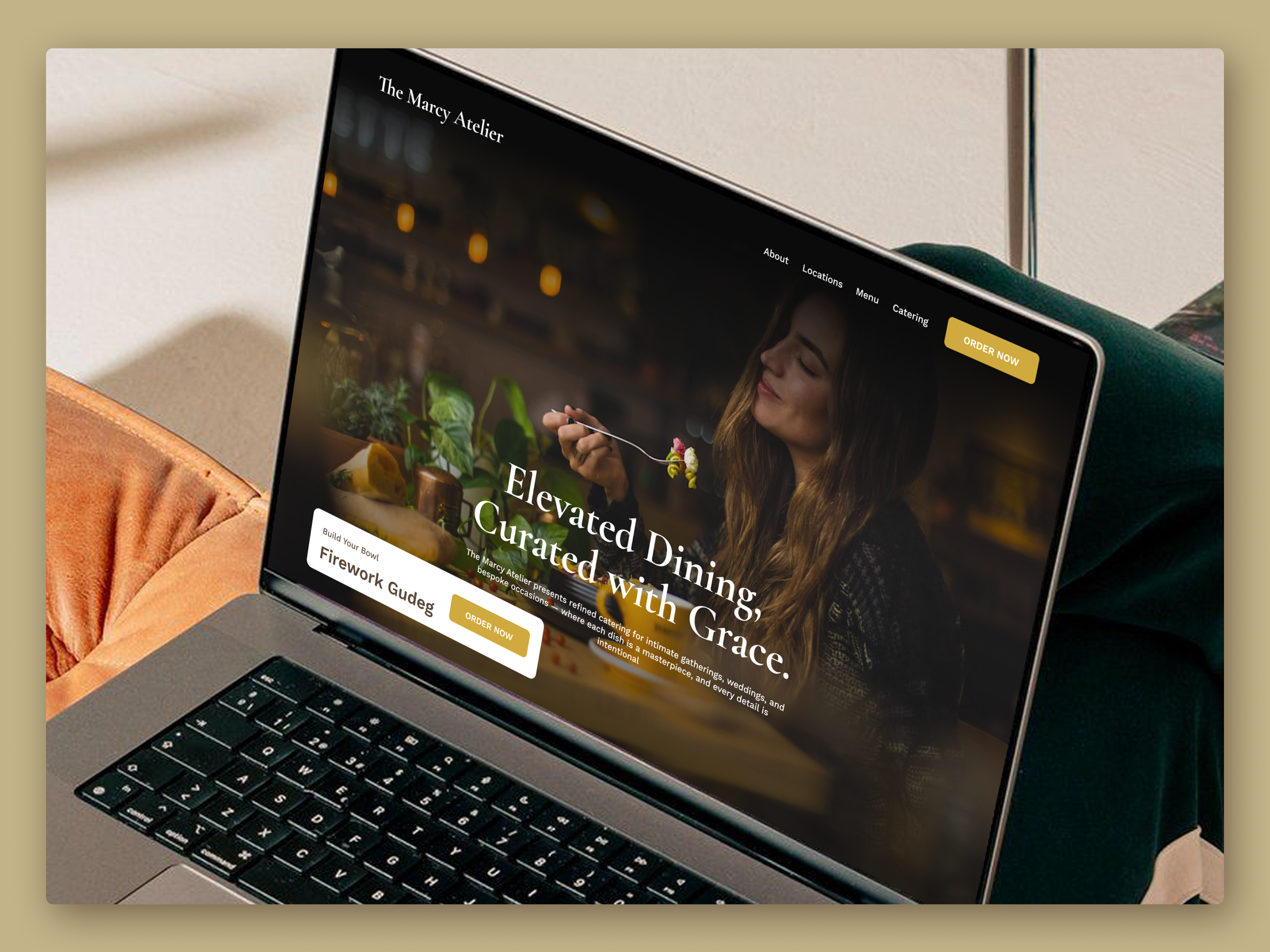 The Marcy Atelier - Catering & Fine Dining Website 3d animation catering cleanui culinary figma finedining foodwebsite landingpage luxury minimalist restaurantdesign typography uidesign uiux uxdesign webdesign