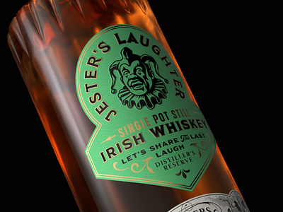 Jester's Laughter - Irish Whiskey bottle cgi design distillery illustration irish jester label packaging spirits typography vintage whiskey whisky