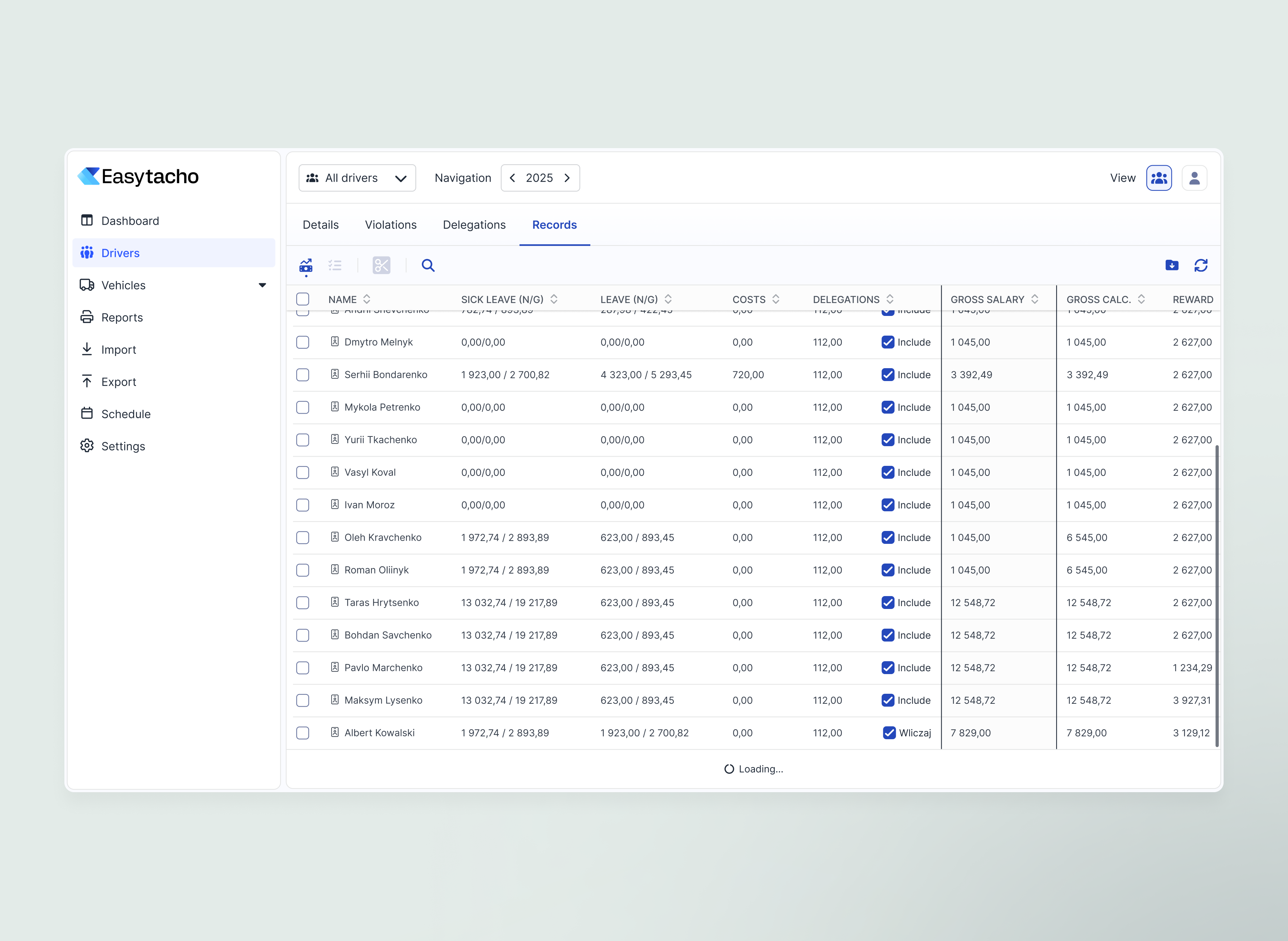 Easytacho - Tables data table desktop platform desktop table desktop ui drivers drivers platform drivers saas saas saas ui scrolling table sorting table table table components table ui