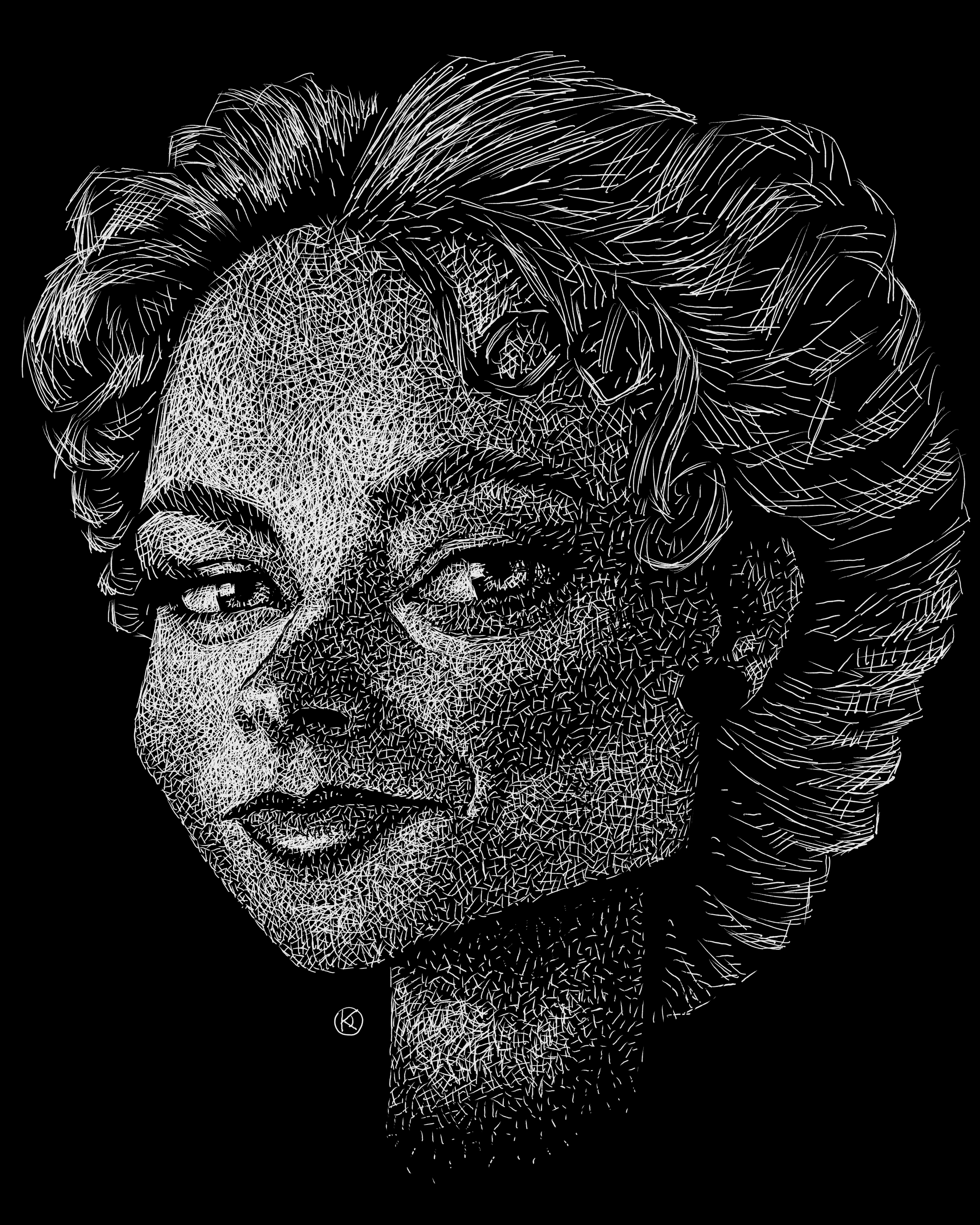 #04 - Jodie Foster. Caricature Resolution 2026 black and white caricature illustration jodie foster maverick portrait scratchboard