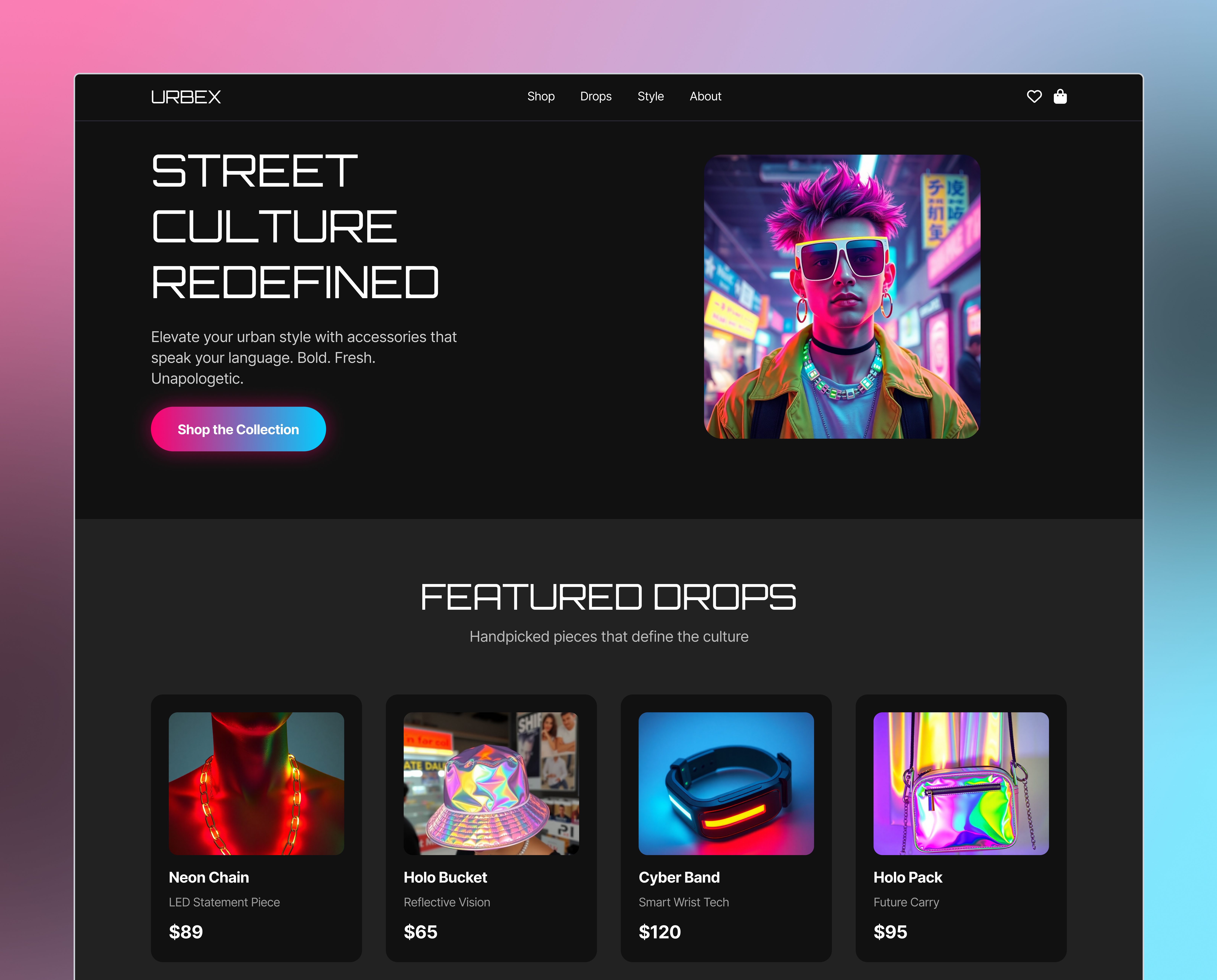 Trendy Street-wear landing page 3d ai featured news app animation branding ui web