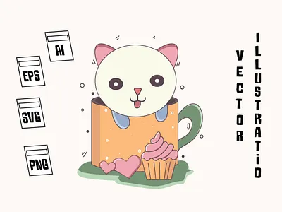 2D Illustration | Flat Illustration | Valentines Illustration cat lover cat with coffee mug cute cat artist drawing artist flat illustration funny cat graphic design illustartion illustration logo design merchandise t shirt vector artist vector illustration
