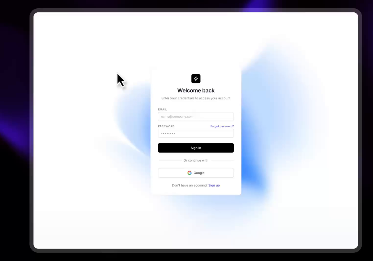 Example of Modern Authentication UI · Login, Signup & Password Reset Flow