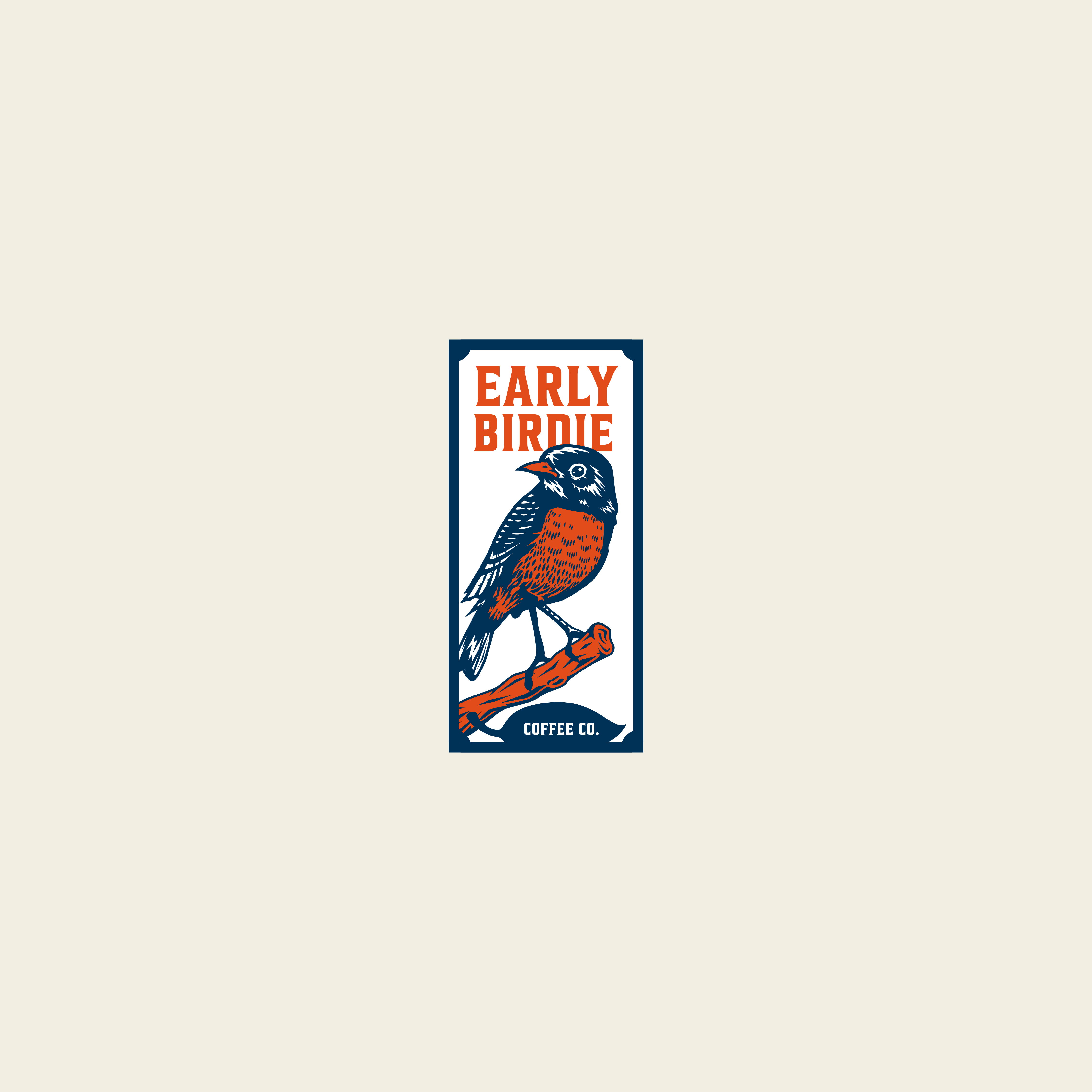 Early Birdie Coffee Company Logo branding design hand drawn illustration logo logo design navy orange solutions vectory
