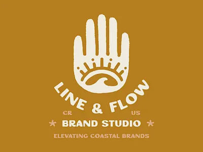 Line & Flow Hand Wave Design beach branding coast coastal graphic design hand illustration logo starfish sun sunset surf surfboard vintage wave