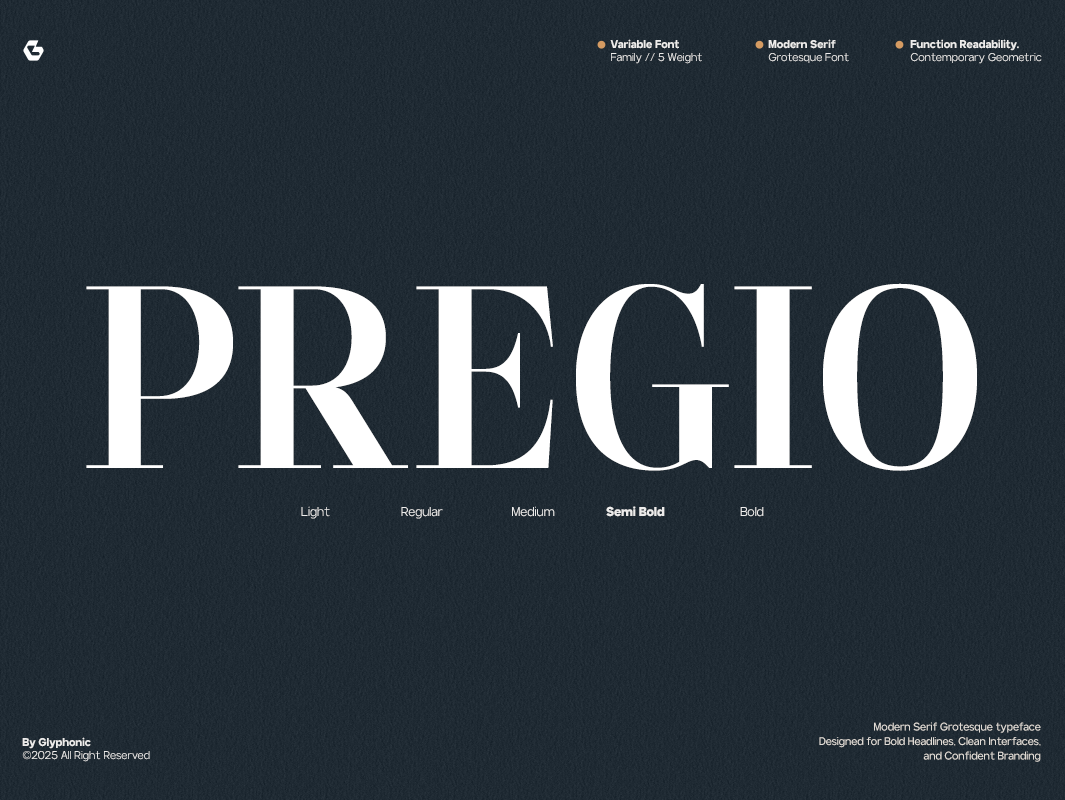 GC Pregio - Clean Serif Typeface branding clean design didot display elegant font font font family glyph glyphonic graphic design logotype modern poster serif typeface typography