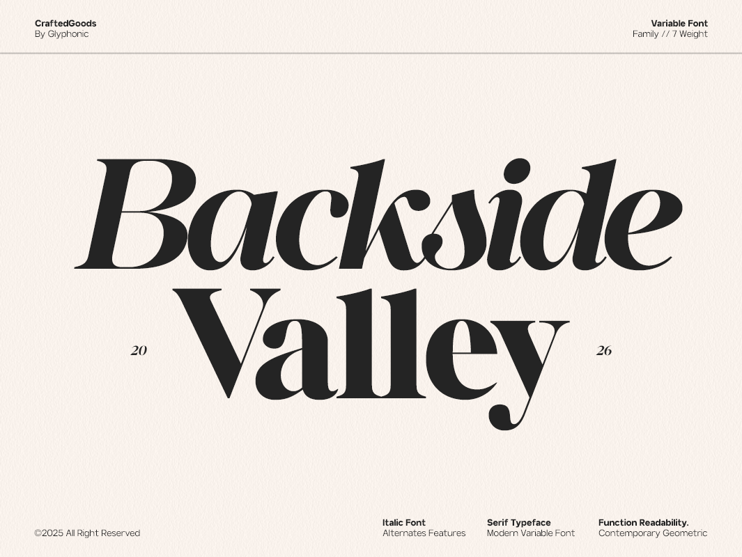 GC Backside Valley - Modern Serif beauty beige branding clean design display elegant font font font branding glyph glyphonic graphic design logotype modern poster sage true italic typeface typography web design