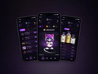 Crypto Mining Game App UI Design app ui bibance apps crypto app crypto mining dark mode ui fintech app futuristic ui game ui gamification gaming app leaderboard ui mining app mobile app design mobile ui neon ui nft game quize game reward system trending apps ui ux design