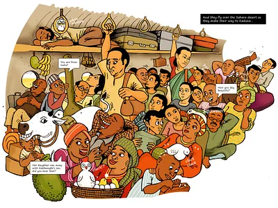 Couple of Indian Classical Dancers flying across Nigeria, 1980s bharatanatyam classical dance drawing illustration india indian line mythology photoshop