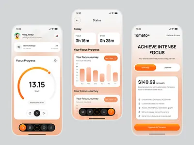 Pomodoro Time Management App app design employee focus app mobile mobile app mobile app design mobile design pomodoro app design product design productivity app saas task app time management app design time saving app design time tracker app time tracker app design timer todo tracker uiux