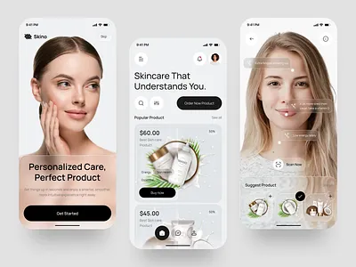 AI-Powered Personalized Skincare App ai app beauty app beauty products cosmetics app cosmetology app cosmetology product app ecommerce makeup minimal mobile app mobile app design organic skincare personal treatment saas shopping app skin skin care app startup ui ux