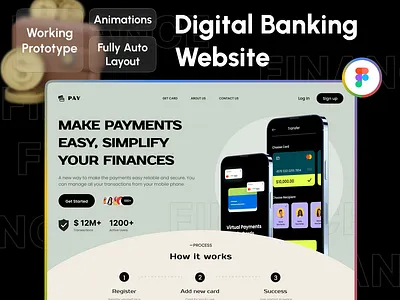 Digital Banking Website – Working Prototype with Animations digital banking ui figma prototype fintech website design payment app design working prototype