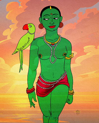 Yakshi and her gossipy companion desi design drawing illustration india indian mythology spirituality yakshi