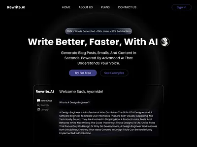 Hero Section of an AI Writing Assistant Tool design engineer frontend graphic design product design ui uiux web development