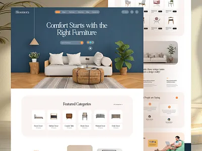 Bloomora - Furniture landing page website aesthetic chair ecommerce furniture furniture shop furniture web home decor homepage interior interior architect landing page online furniture store sofa table website website design website designer wood work