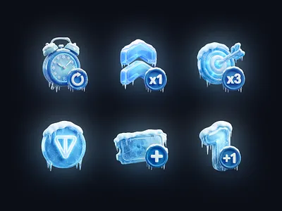 Frozen 3D Icon Set 3d art 3d icons blender blue casual game crypto frozen game assets game ui ice icon set illustration interface mobile game render snow telegram ui design winter