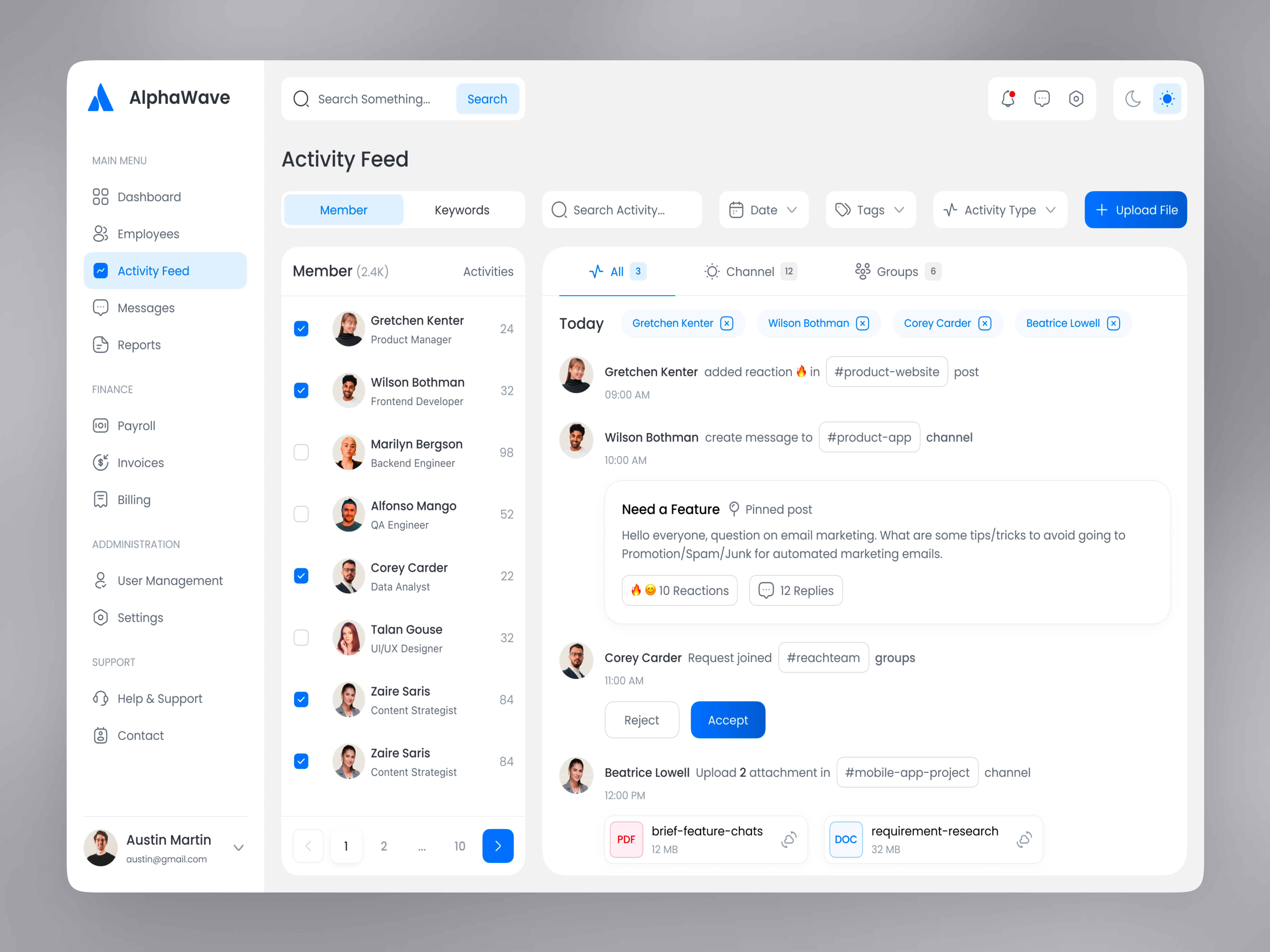 Example of HR Analytics Dashboard - Activity Feed Page