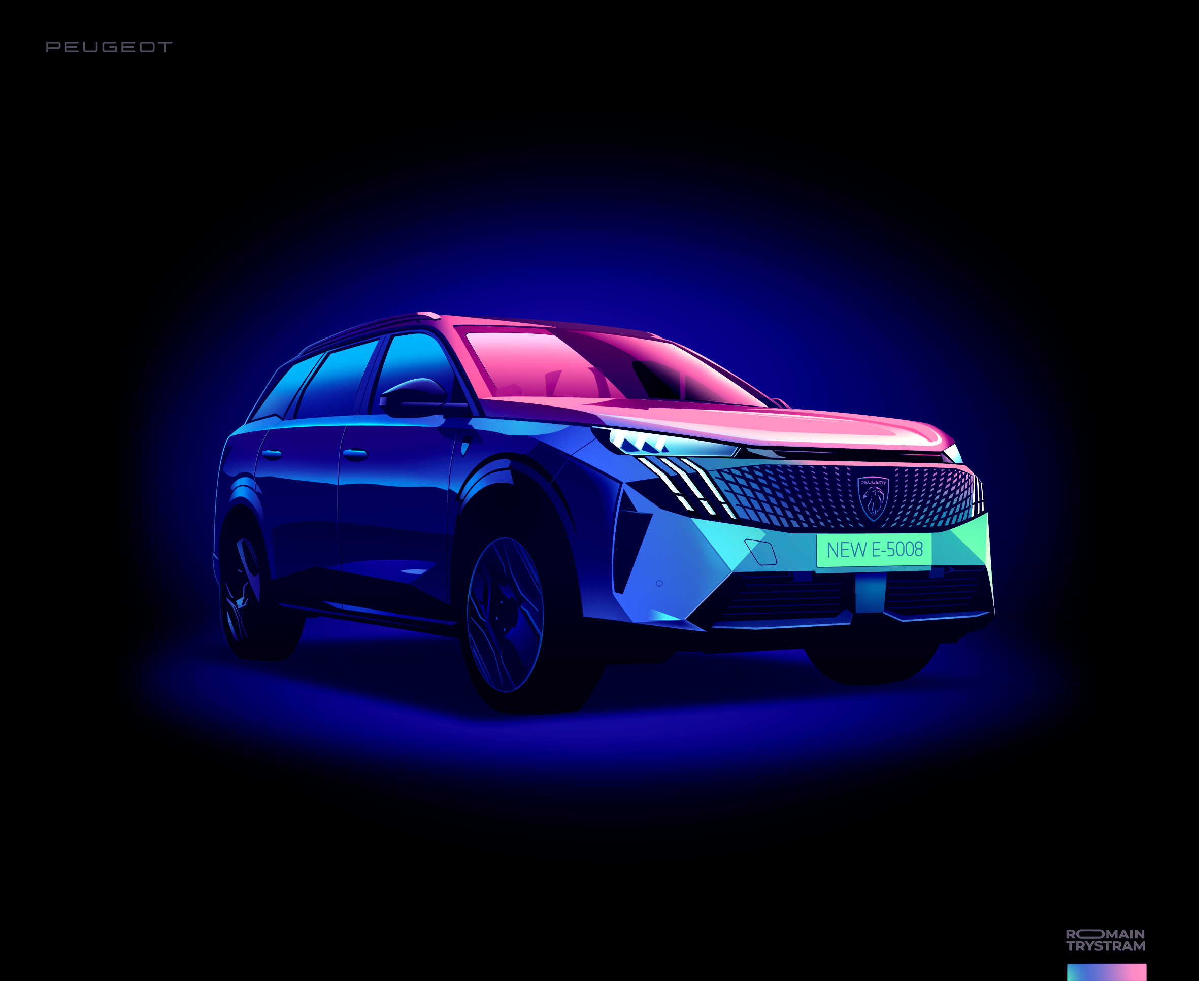 Peugeot 5008 automobile automotive brandillustration branding car carillustration design editorial editorialillustration futur illustration lifestyle neon peugeot security tech technology