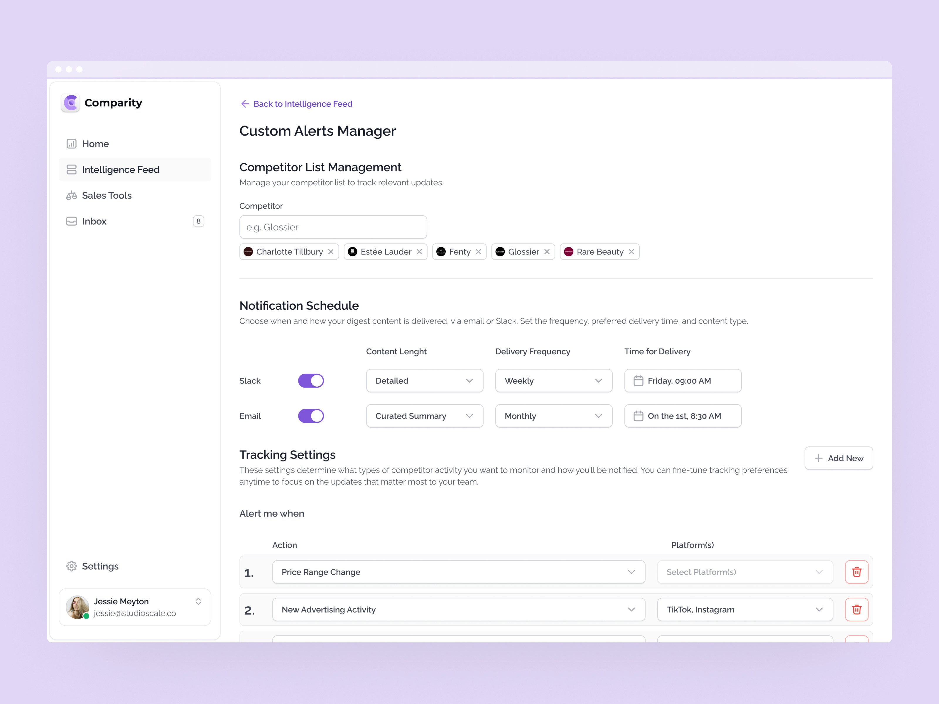 Example of Alerts Settings