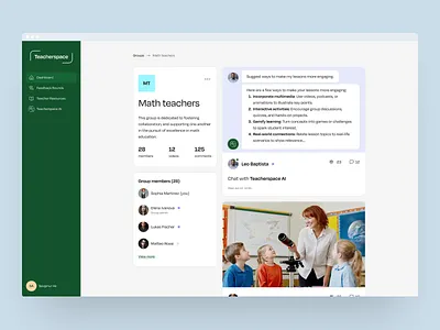 Group page b2b channel chat comment conversation education favorite group like list people photo post share sharing social teacher user wall web app
