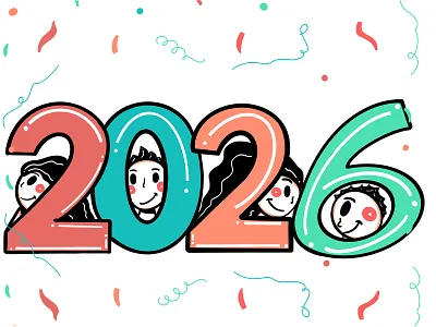 Happy New Year ❣️🍾🥂🥳 branding character design clean colors confetti creativity design faces fireworks happy new year hello hello dribbble illustration minimal new year 2026 original simple smile style ui design