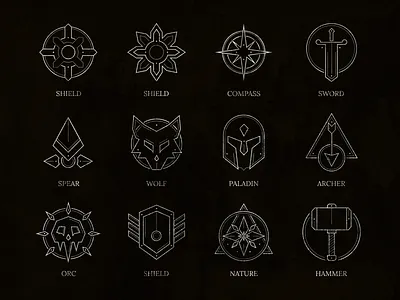 Fantasy Story Symbols branding dragon fantasy iconography icons illustration kingdom logo monster story