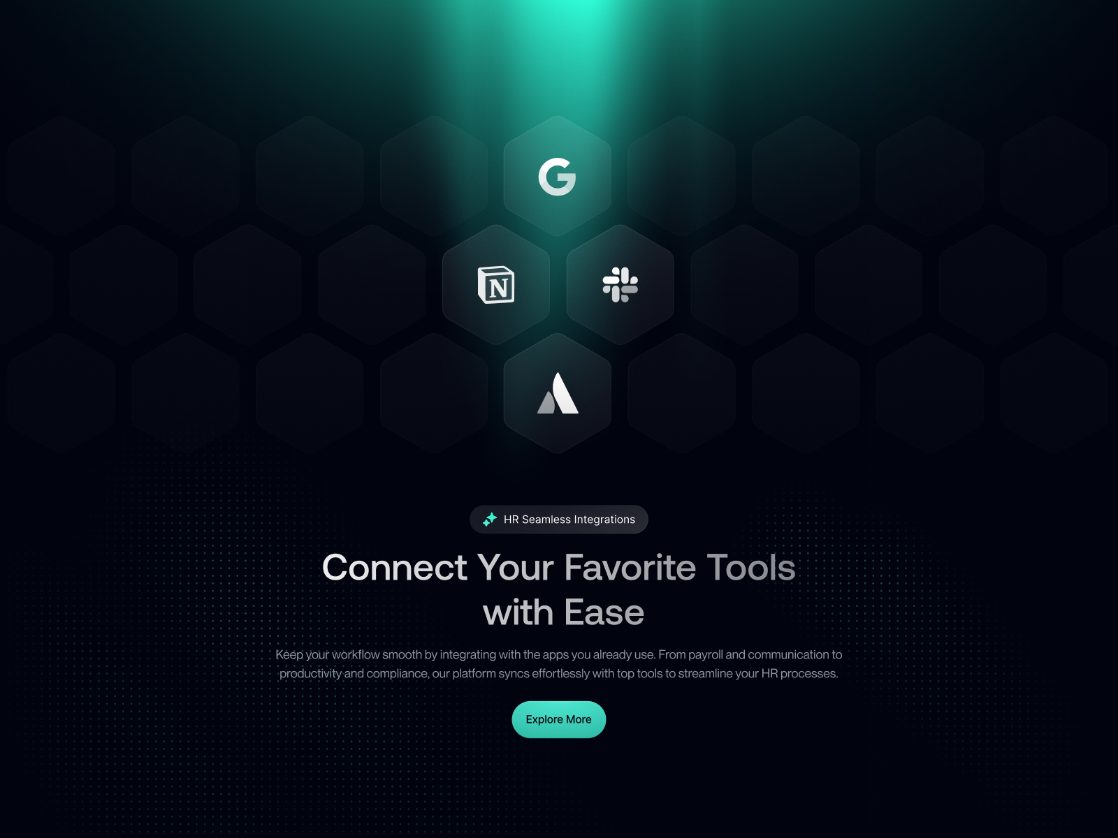 Integration Section - HR SaaS Landing Page Section animation dark gradient hiring hr illustration integration landing landing page modern motion graphics saas section ui ux web website