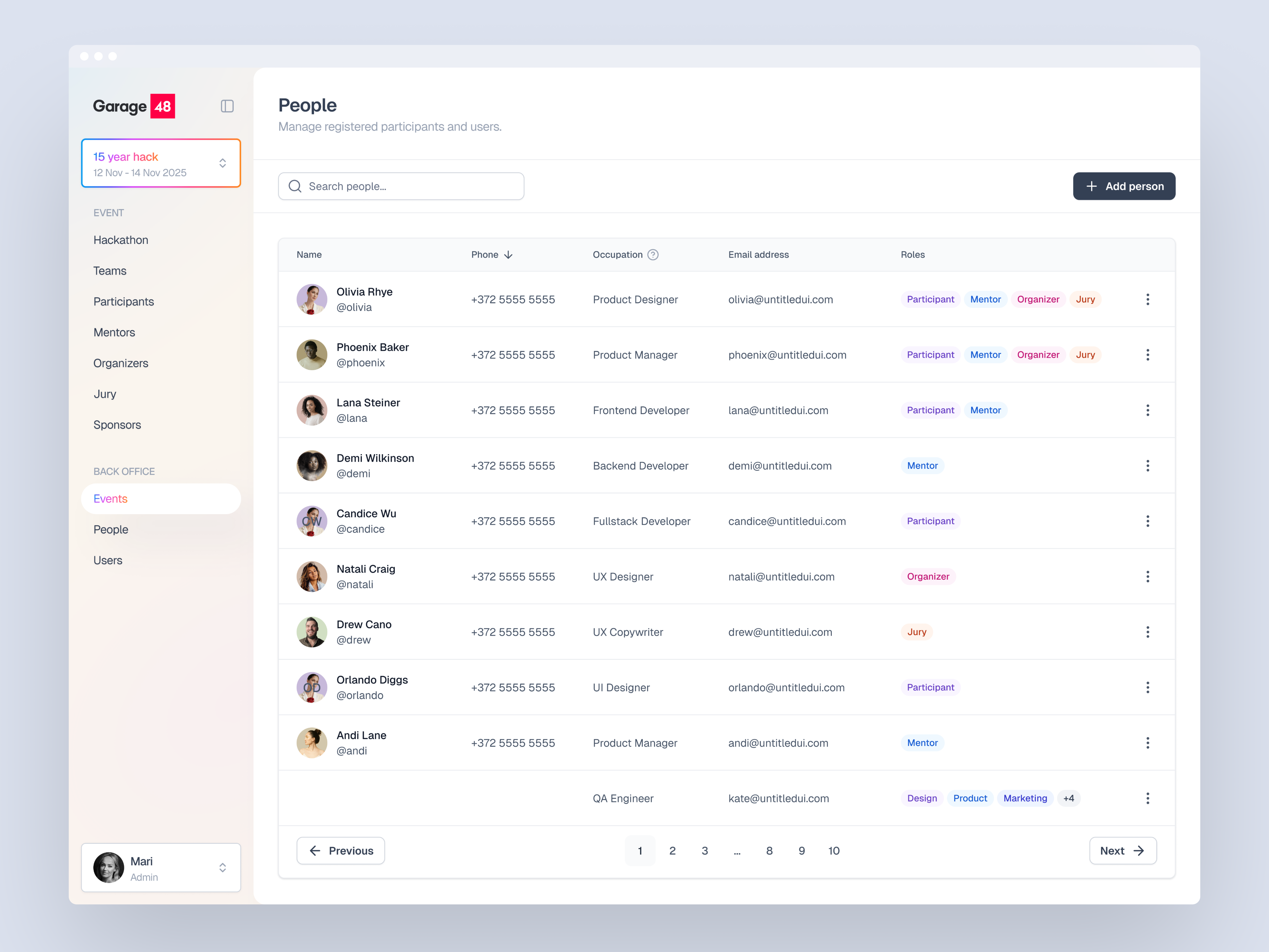 Example of Hackathon CRM for Garage48