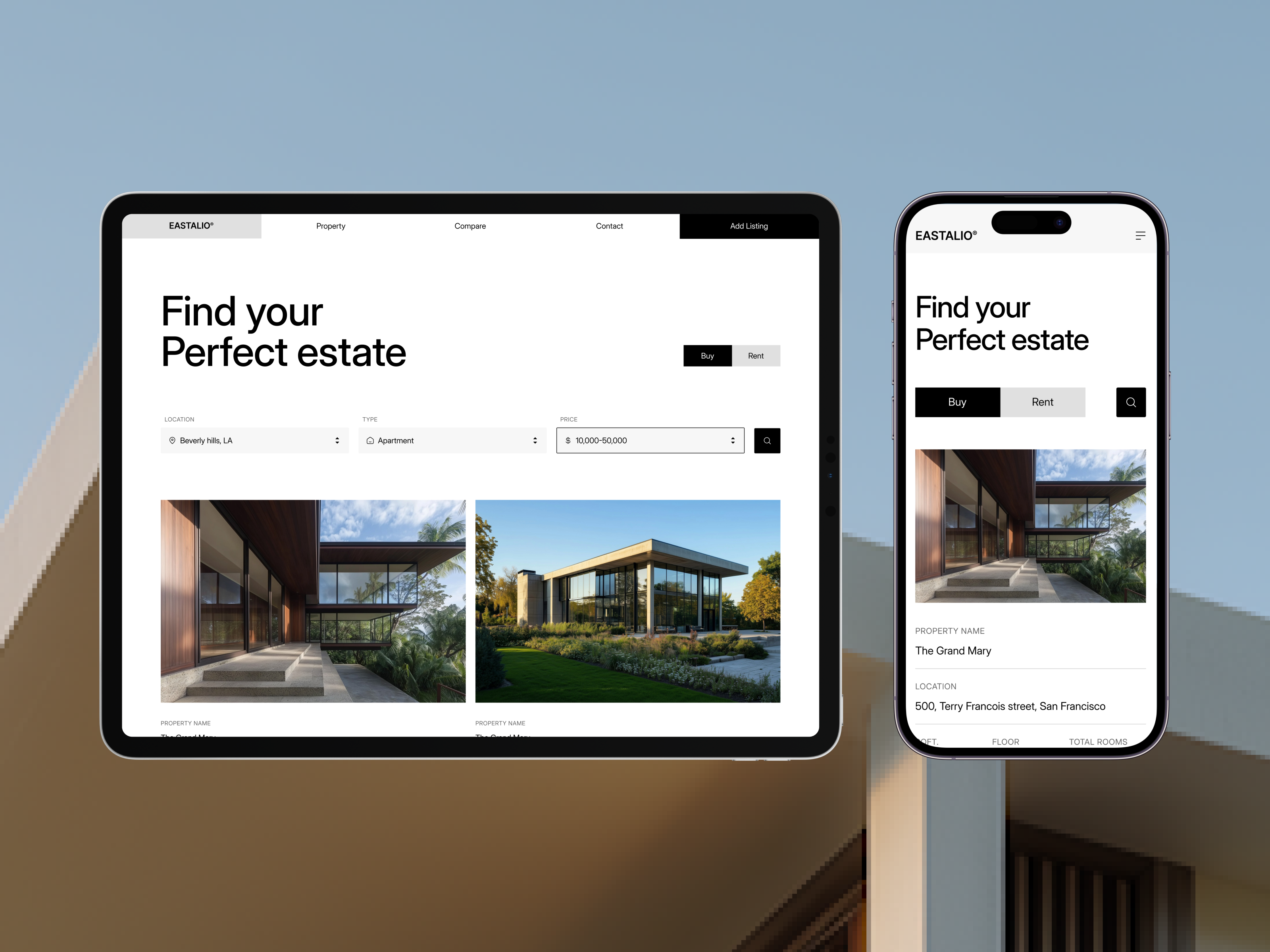 Mobile Real Estate UX — Eastalio App Architecture app design architecture clean ui framer template interaction design interface design ios design luxury real estate mobile experience mobile first mobile ui mobile view modern web property listing property management real estate website responsive design responsive layout ui ux web design