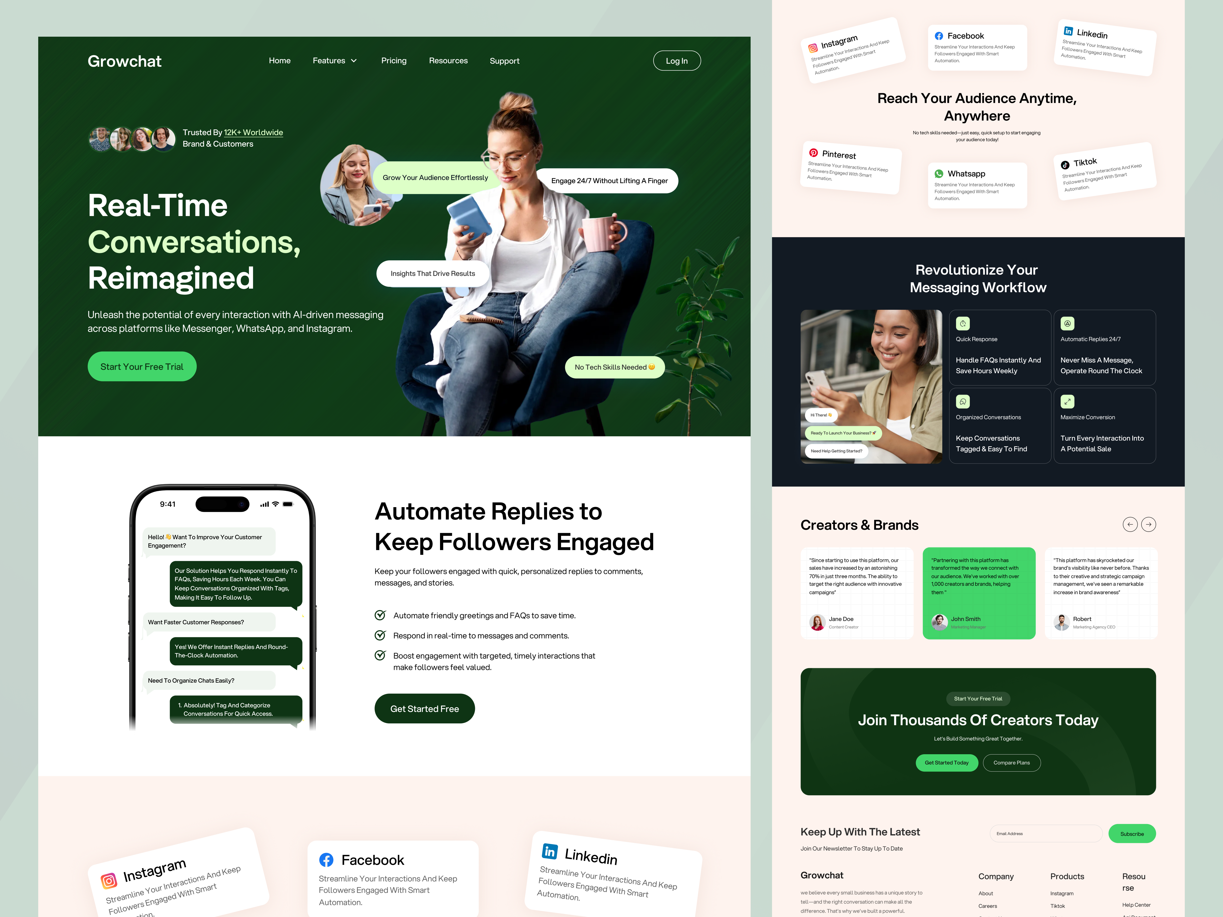 Message App Landing Page chat website customer support landing page live chat message platform message website modern ui saas landing saas website support app ui ux web design web ui website website design