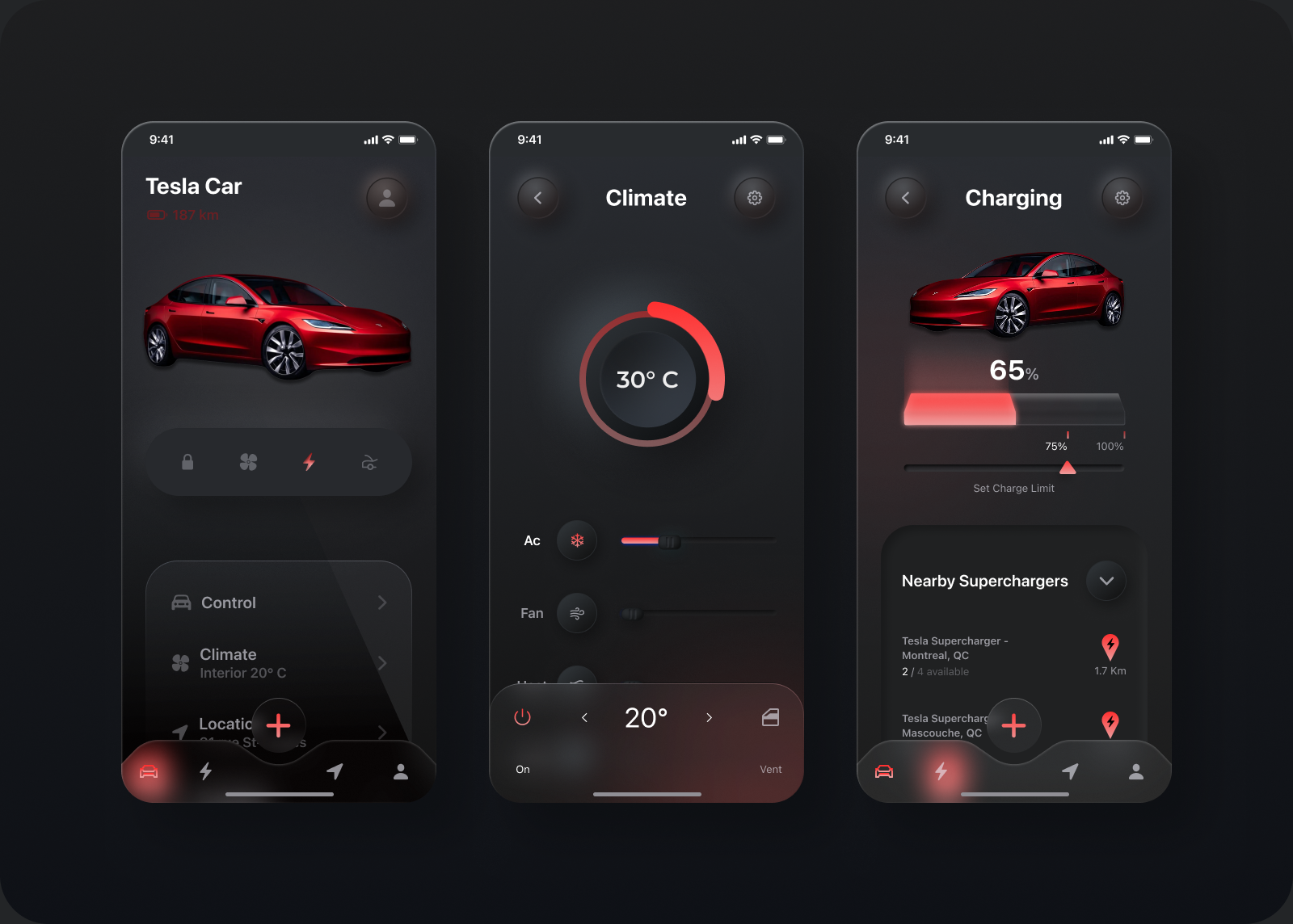 🚗 Tesla Car Control App UI, Dark Neumorphism app design automotive ui branding car app dark ui digital dseign figma futuristic interface marketplace mobile app neumorphism tesla app ui ui ux design ux