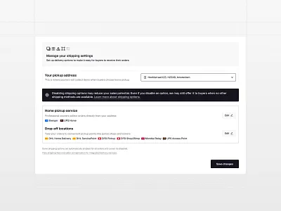 Shipping Settings Interface 📦 carriers checkout dashboard delivery design ecommerce interface logistics management seller settings shipping ui ux webapp