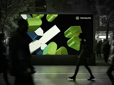 Nexaura - Billboard Mockup 3d ai aura b2b banner billboard branding dark green logistics manufacturing mockup neon
