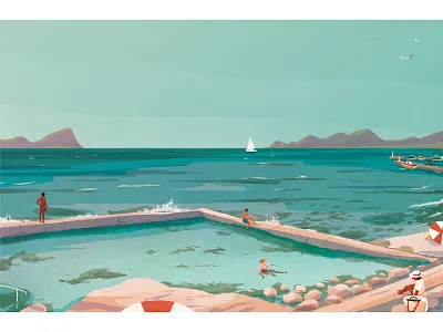 Mentally still here ... Physically back at work adobe beach blue brush character digitalpainting illustration ocean photoshop summer texture water