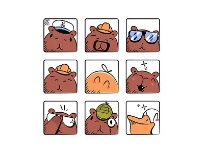 Capy Profile Pics avatars branding captain capybara design detective graphic design icon illustration line minimal orange pelican profile pictures retro scientist simple ui