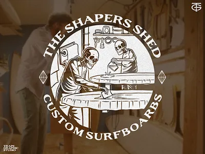 THE SHAPERS SHED apparel branding clothing design graphic design illustration skull surfboard surfboard brand vector
