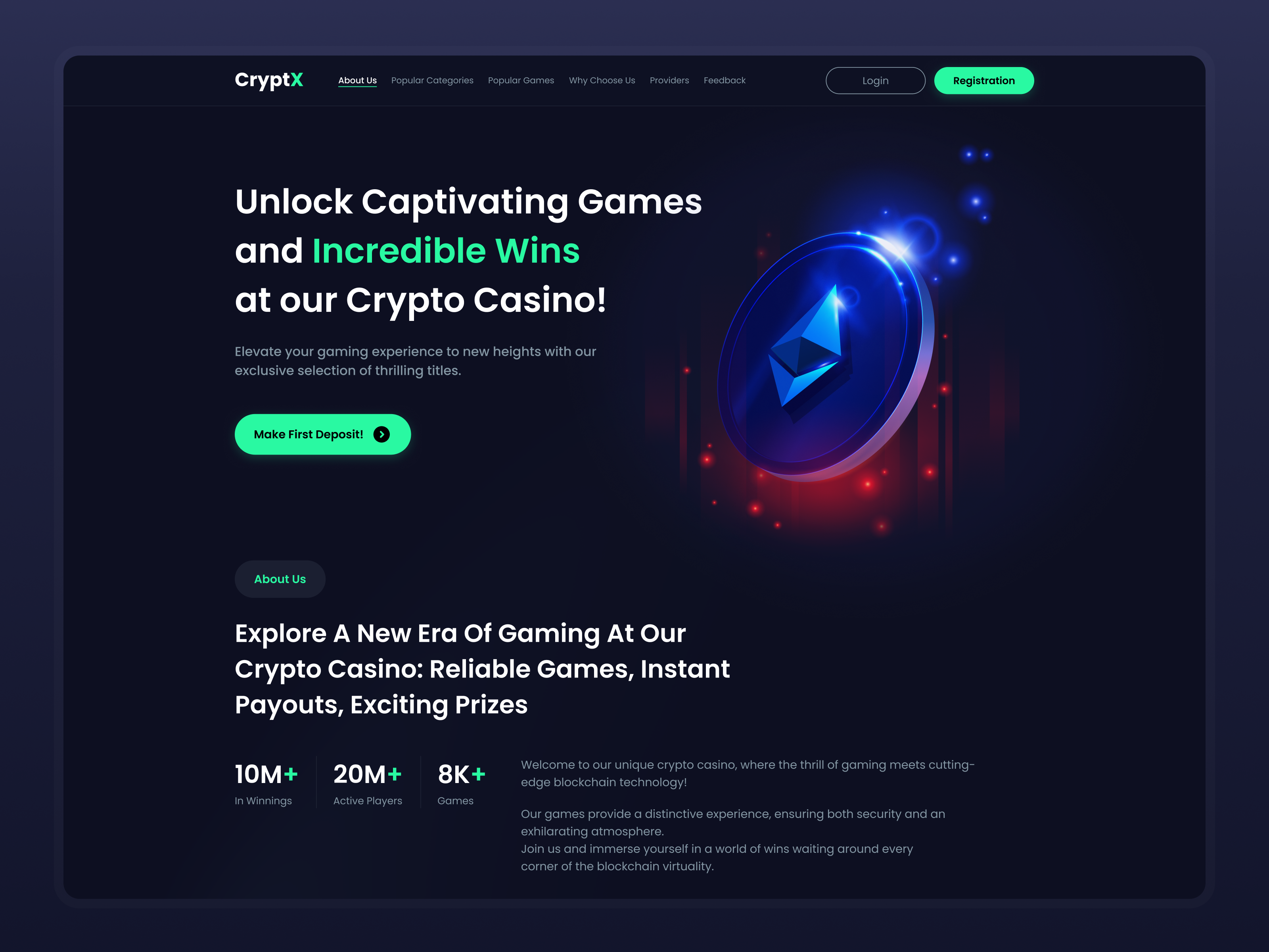 🚀 Web3 Gaming Platform – Crypto Casino Concept casino crypto design landing ui ux web design