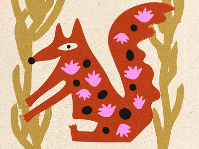 FOX ILLUSTRATION abstract animal animal illustration art character design folk folk art fox grainy texture graphic design illustration minimal illustration nature nature illustration organic plants playful