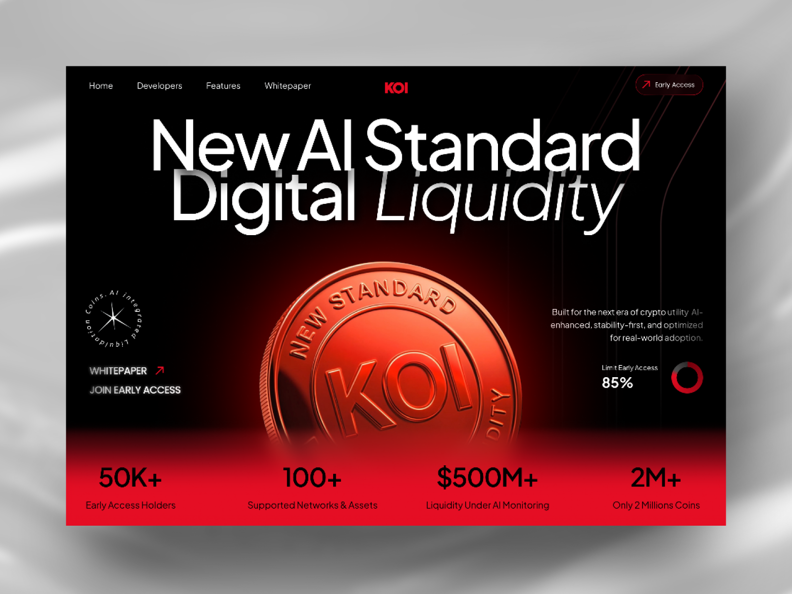 AI - Animation Cryptocurrency Website | Landing page ai aiproduct blockchain chart crypto dark darkui futuristic investment landingpage liquidity premium redesign saas stability startup system tokenomics ui webdesign