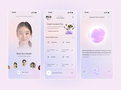 AI Health Assistant App UI ai ai assistant ai chatbot ai health app design dribbble best shot futuristic ui gradient ui health app health tech healthcare ios app medical app mobile app mobile ui soft ui ui design ux design voice assistant