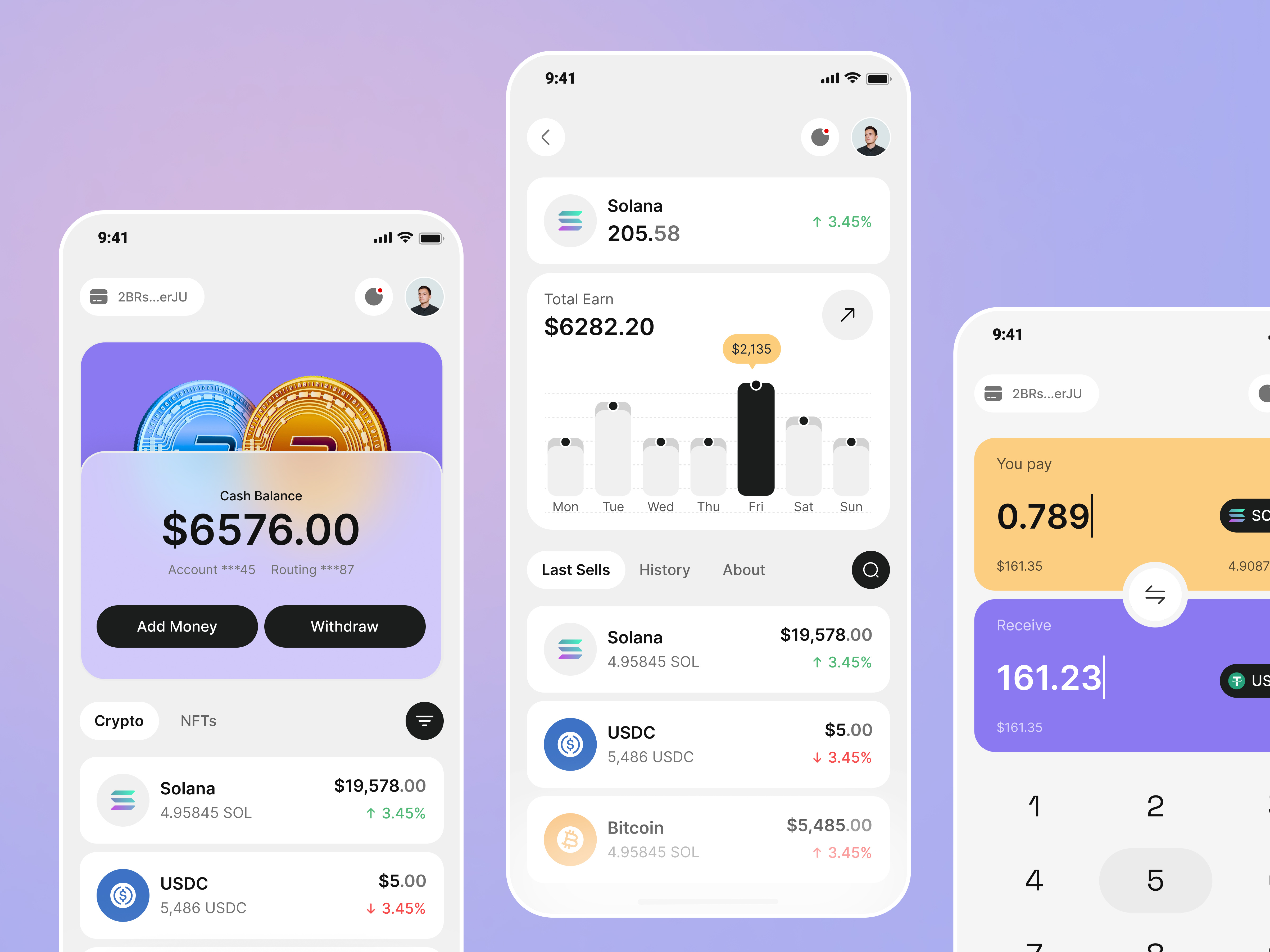 Crypto Wallet App UI — Solana Dashboard & Transactions app app interface crypto crypto design crypto ux ui crypto wallet finance app finance mobile app financial app financial mobile app fintech mobile app mobile app design mobile banking mobile banking app mobile design modern design neobanking ui ux
