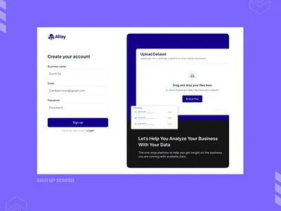 Alloy sign up screen ai authentication clean dashboard data design flow landing page log in login minimal sign in sign up ui web design