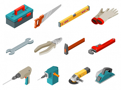 Construction Tools Isometric Icons cartooning construction construction icon construction tools design free download free icon free illustration free vector freebie illustration illustrator isometric icon vector vector design vector download